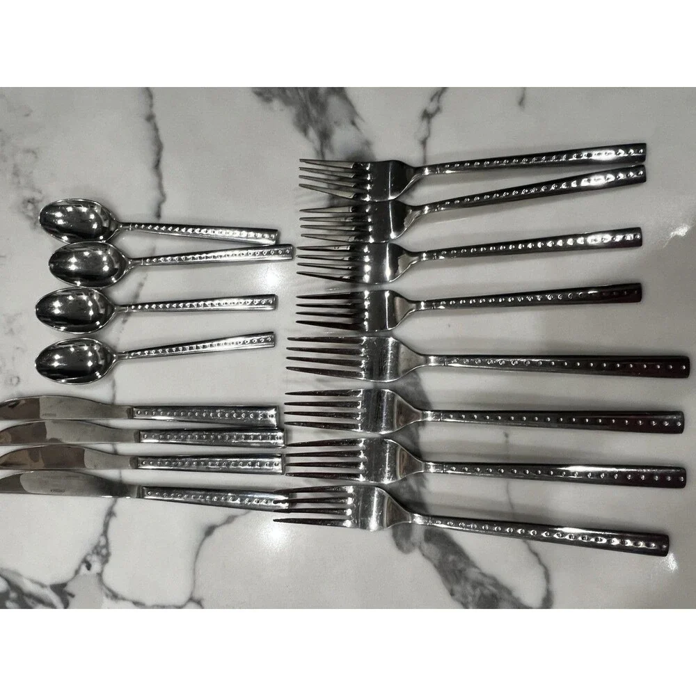 16 Oneida Dotted Silverware Flatware Spoons Forks Knives dots silver